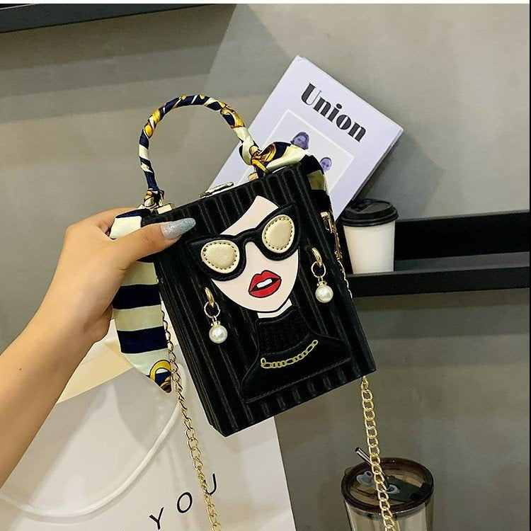 Wholesale PU Retro Beauty Graffiti Box Bag